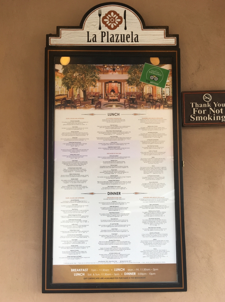 La Plazuela menu displayed outside of the restaurant